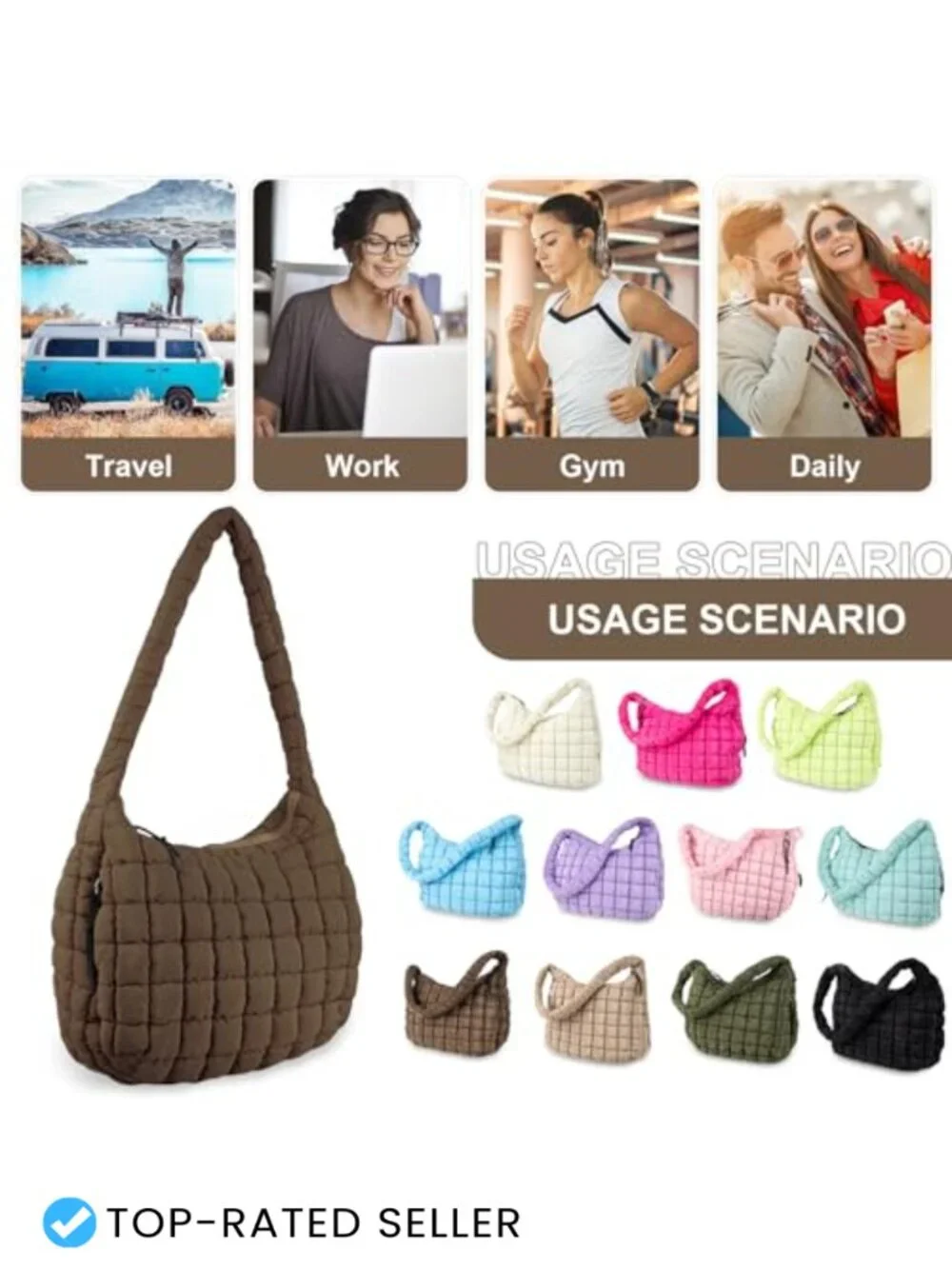 Quilted Puffer Tote Bag Crossbody Shoulder Bag Lightweight Nylon Hobo Bag for
